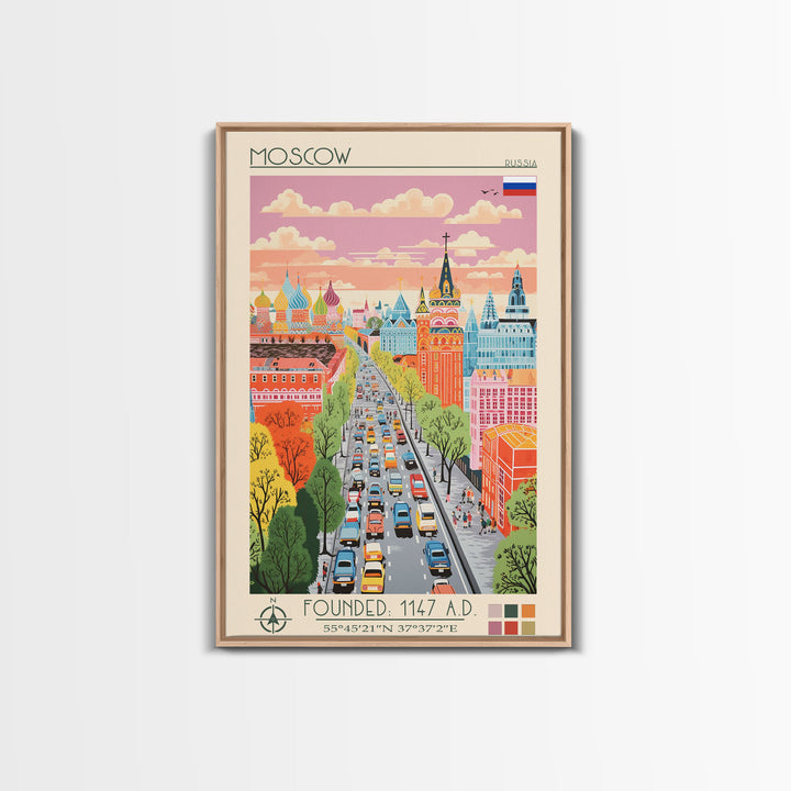 Moscow Russia Travel Poster Framed Canvas Print, Midcentury Modern Art, Pop Art Wall Decor, Scenic Wall Art, Living Room Decoration, Office Art