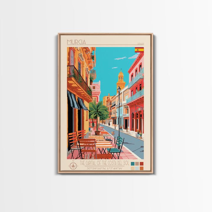 Murcia Spain Travel Poster Framed Canvas Print, Midcentury Modern Art, Pop Art Wall Decor, Scenic Wall Art, Bedroom Decoration