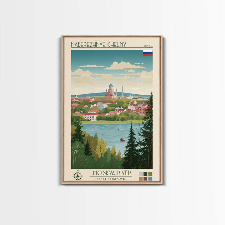 Naberezhnye Chelny Russia Travel Poster Framed Canvas Print, Midcentury Modern Art, Pop Art Wall Decor, Scenic Wall Art, Living Room Decoration, Office Art