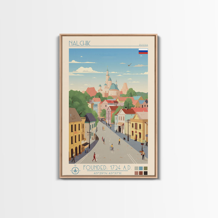 Nalchik Russia Travel Poster Framed Canvas Print, Midcentury Modern Art, Pop Art Wall Decor, Home Decor, Vacation Gift, Bedroom Art