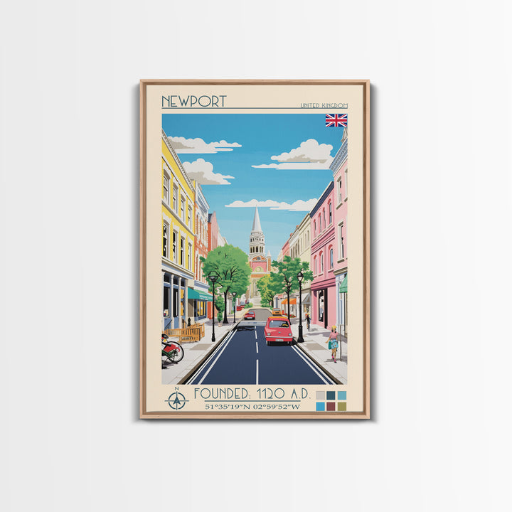 Newport United Kingdom Travel Poster Framed Canvas Print, Vintage Style, Pop Art Home Decor, Scenic Wall Art, Bedroom Decoration, Office Gift