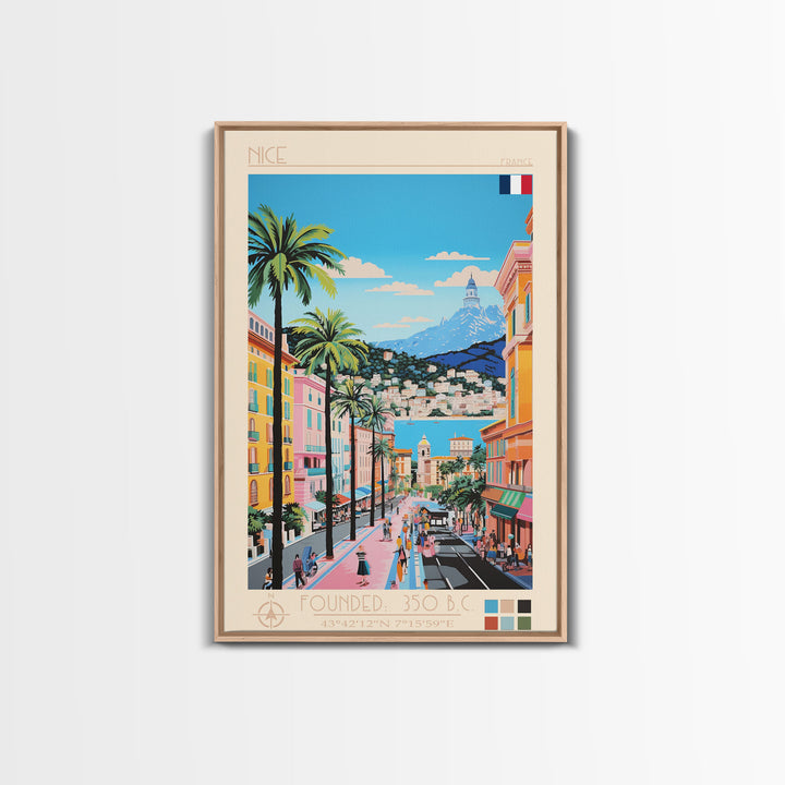 Nice France Travel Poster Framed Canvas Print, Midcentury Modern Art, Pop Art Wall Decor, Home Decor, Vacation Gift, Office Art