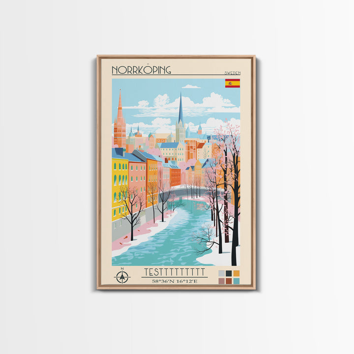 Norrköping Sweden Travel Poster Framed Canvas Print, Midcentury Modern Art, Pop Art Wall Decor, Home Decor, Vacation Gift, Office Art