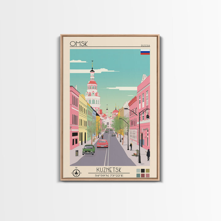 Omsk Russia Travel Poster Framed Canvas Print, Midcentury Modern Art, Pop Art Wall Decor, Scenic Wall Art, Living Room Decoration, Office Art