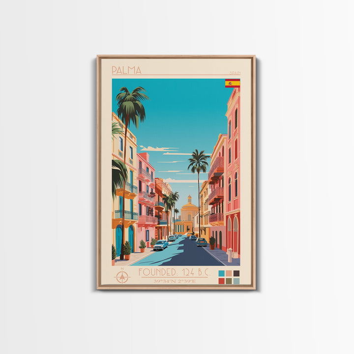 Palma Spain Travel Poster Framed Canvas Print, Vintage Style, Pop Art Home Decor, Scenic Wall Art, Bedroom Decoration, Office Gift