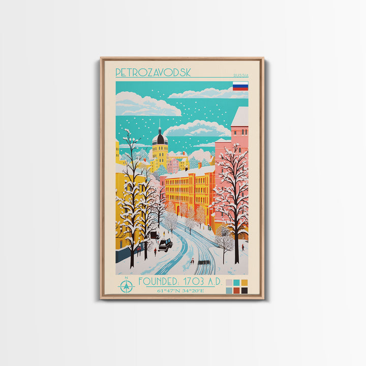 Petrozavodsk Russia Travel Poster Framed Canvas Print, Midcentury Modern Art, Pop Art Wall Decor, Scenic Living Room Art, Bedroom Gift