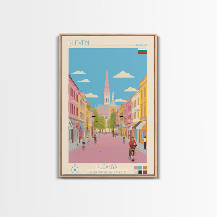 Pleven Bulgaria Travel Poster Framed Canvas Print, Midcentury Modern Art, Pop Art Wall Decor, Scenic Wall Art, Living Room Decoration, Office Gift