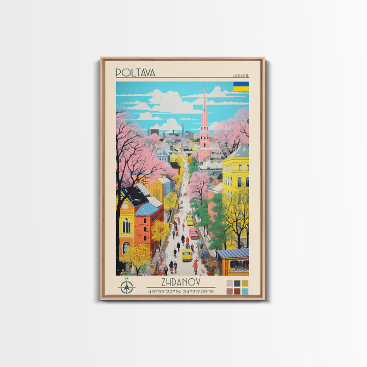 Poltava Ukraine Travel Poster Framed Canvas Print, Midcentury Modern Art, Pop Art Wall Decor, Scenic Living Room Art, Bedroom Gift