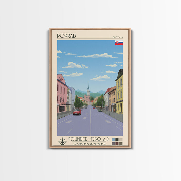 Poprad Slovakia Travel Poster Framed Canvas Print, Midcentury Modern Art, Pop Art Wall Decor, Scenic Wall Art, Living Room Decoration, Office Art