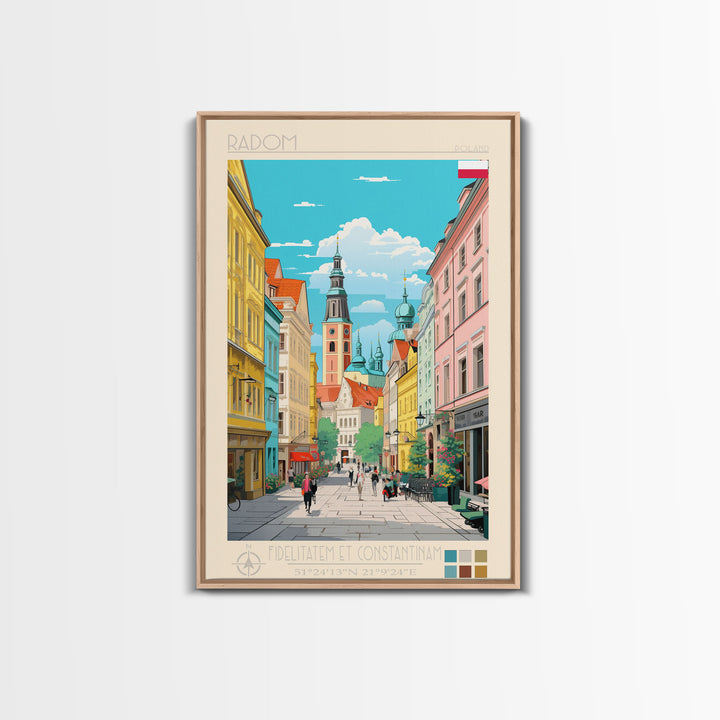 Radom Poland Travel Poster Framed Canvas Print, Midcentury Modern Art, Pop Art Wall Decor, Scenic Living Room Art, Bedroom Decor