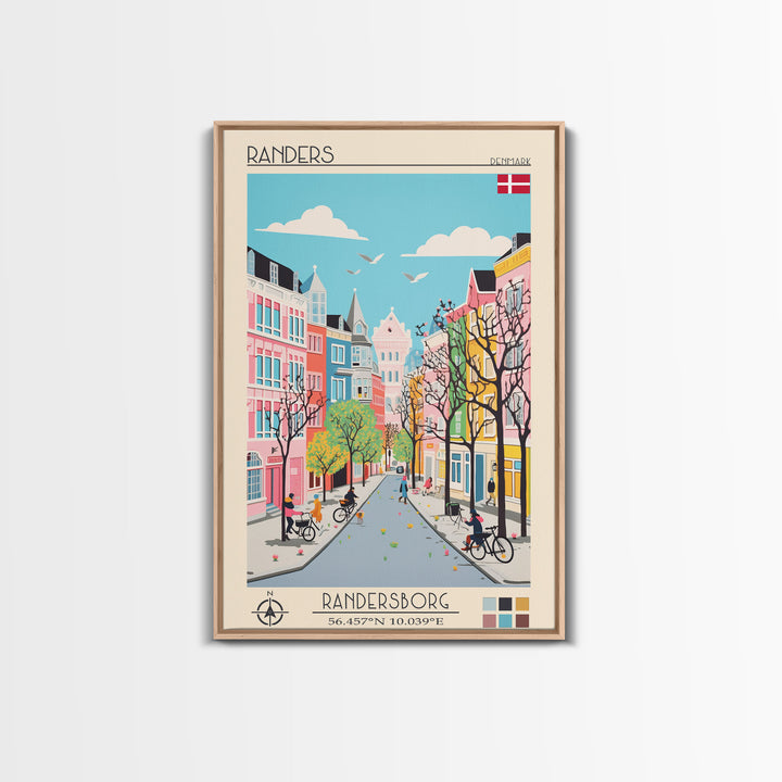 Randers Denmark Travel Poster Framed Canvas Print, Vintage Style, Pop Art Home Decor, Scenic Wall Art, Bedroom Decoration, Office Gift