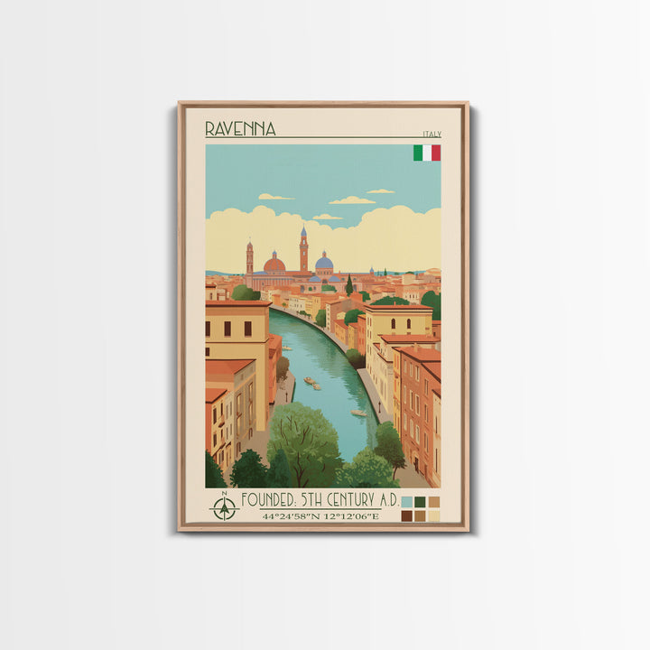 Ravenna Italy Travel Poster Framed Canvas Print, Midcentury Modern Art, Pop Art Wall Decor, Home Decor, Vacation Gift, Office Art
