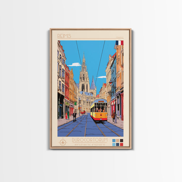 Reims France Travel Poster Framed Canvas Print, Midcentury Modern Art, Pop Art Wall Decor, Home Decor, Vacation Gift, Bedroom Art