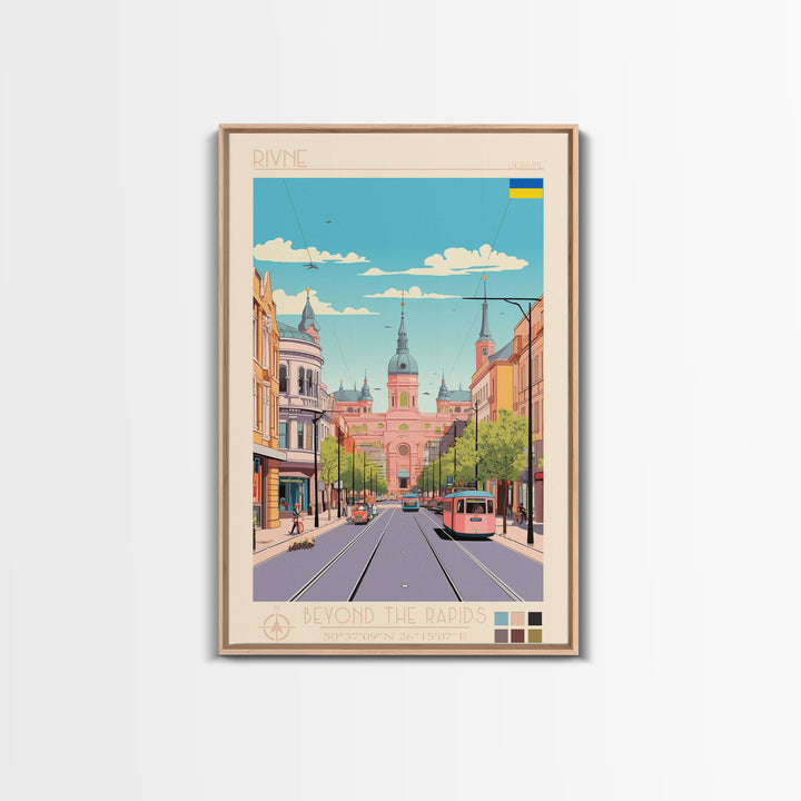 Rivne Ukraine Travel Poster Framed Canvas Print, Vintage Style, Pop Art Home Decor, Scenic Wall Art, Bedroom Decoration, Office Gift