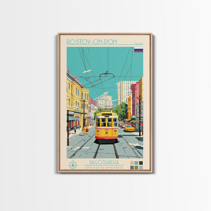 Rostov-on-Don Russia Travel Poster Framed Canvas Print, Midcentury Modern Art, Pop Art Wall Decor, Scenic Wall Art, Living Room Decoration, Office Art