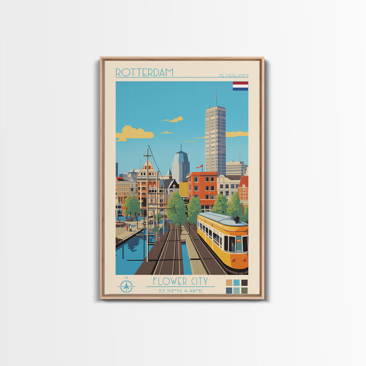 Rotterdam Netherlands Travel Poster Framed Canvas Print, Midcentury Modern Art, Pop Art Wall Decor, Home Decor, Vacation Gift, Bedroom Art