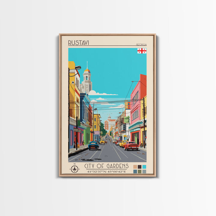 Rustavi Georgia Travel Poster Framed Canvas Print, Midcentury Modern Art, Pop Art Wall Decor, Scenic Wall Art, Bedroom Decoration