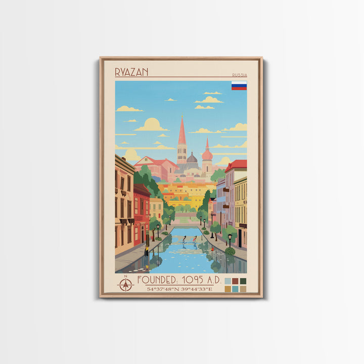 Ryazan Russia Travel Poster Framed Canvas Print, Midcentury Modern Art, Pop Art Wall Decor, Living Room Art, Home Decoration