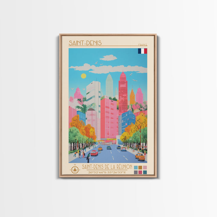 Saint-Denis France Travel Poster Framed Canvas Print, Midcentury Modern Art, Pop Art Wall Decor, Scenic Wall Art, Bedroom Decor