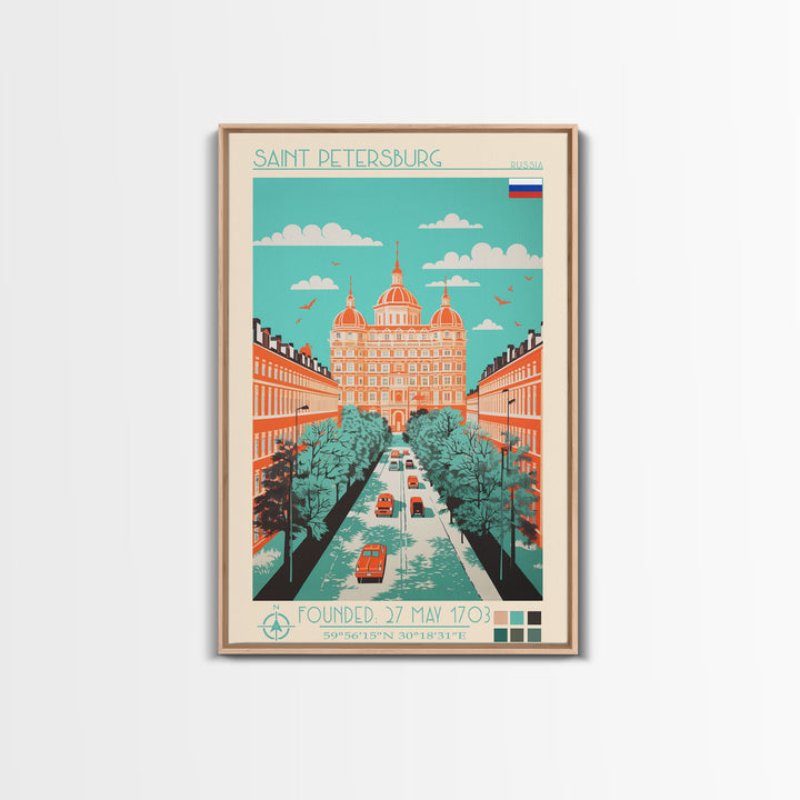 Saint Petersburg Russia Travel Poster Framed Canvas Print, Midcentury Modern Art, Pop Art Wall Decor, Home Decor, Office Decoration