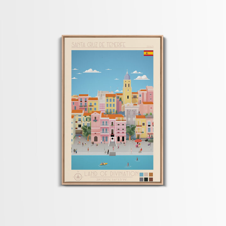 Santa Cruz de Tenerife Spain Travel Poster Framed Canvas Print, Midcentury Modern Art, Pop Art Wall Decor, Living Room Art, Bedroom Decoration