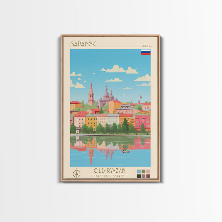 Saransk Russia Travel Poster Framed Canvas Print, Midcentury Modern Art, Pop Art Wall Decor, Living Room Art, Bedroom Decoration