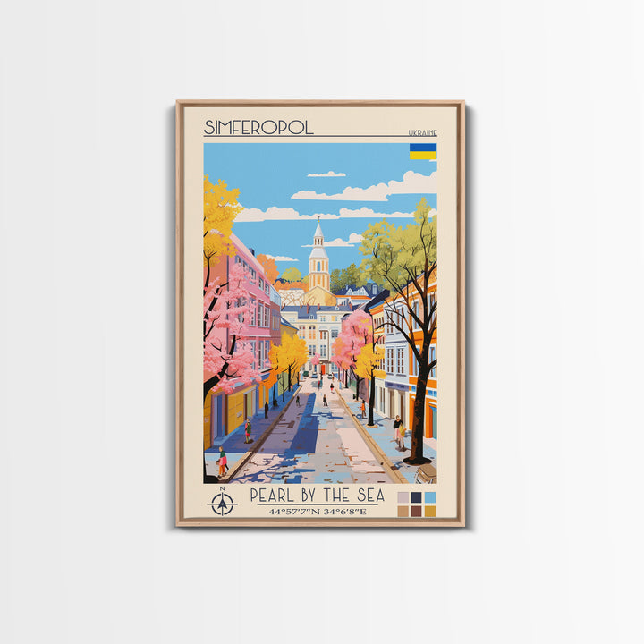 Simferopol Ukraine Travel Poster Framed Canvas Print, Midcentury Modern Art, Pop Art Wall Decor, Living Room Art, Vacation Gift