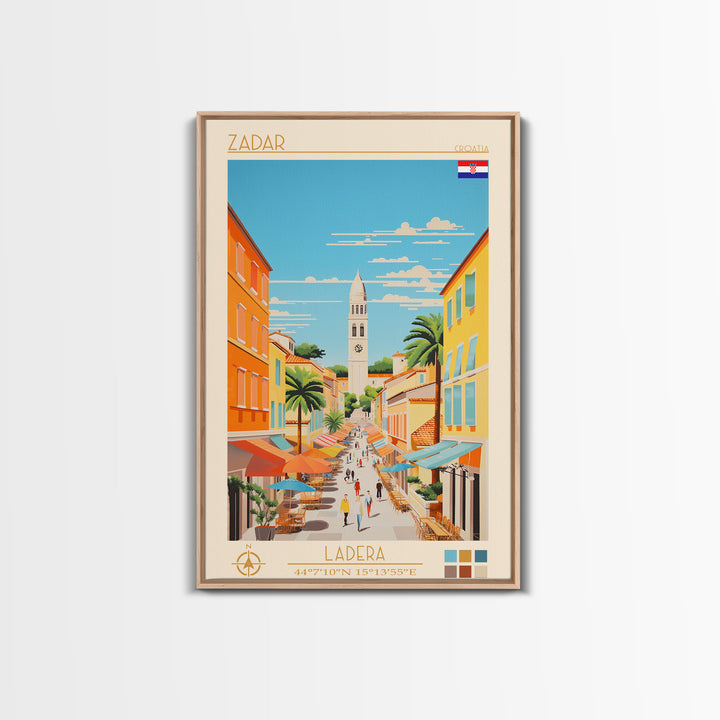 Zadar Croatia Travel Poster Framed Canvas Print, Midcentury Modern Art, Pop Art Wall Decor, Living Room Art, Vacation Gift