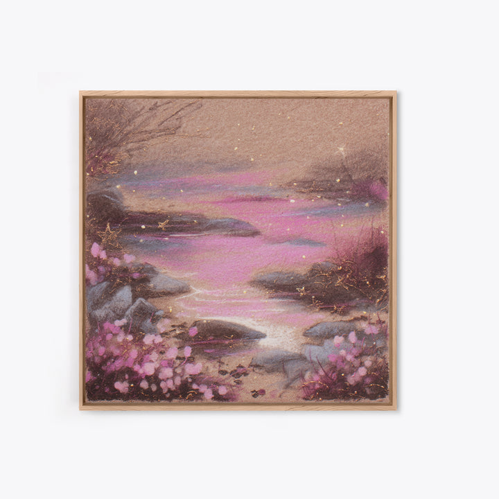 Mermaid Lagoon with Bioluminescent Water Framed Canvas Print, Fantasy Art, Gallery Decor, Living Room Decor, Fine Art, Mythic, FAN-1x1-32