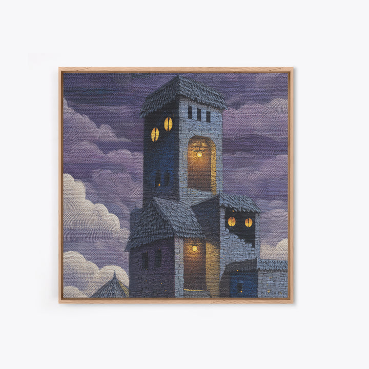 Armored Knight Facing a Glowing Portal Framed Canvas Print, Fantasy Art, Fine Art Print, Living Room Decor, Oil Painting, FAN-1x1-79