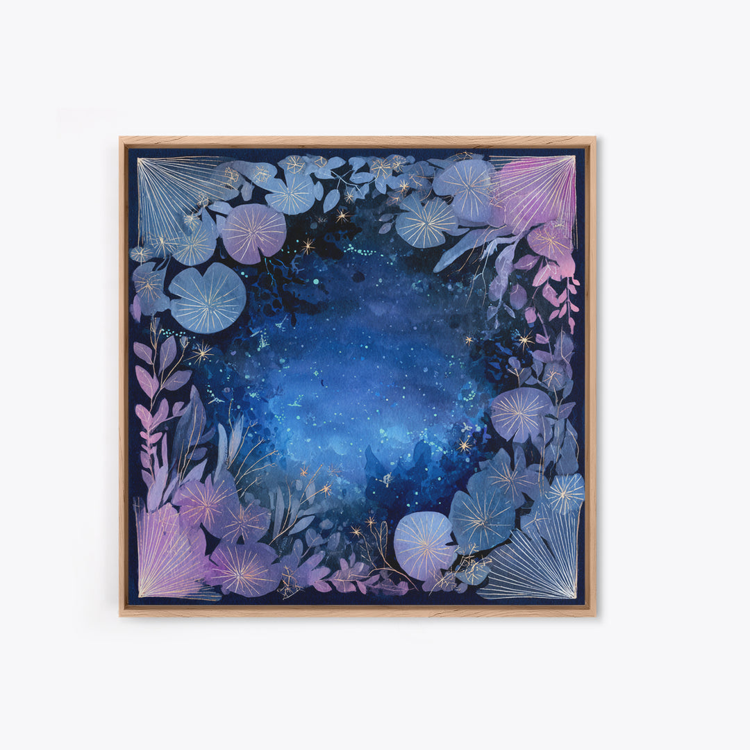 Mermaid Lagoon with Bioluminescent Water Framed Canvas Print, Fantasy Art, Digital Art, Living Room Decor, Fine Art, Mythic, FAN-1x1-8