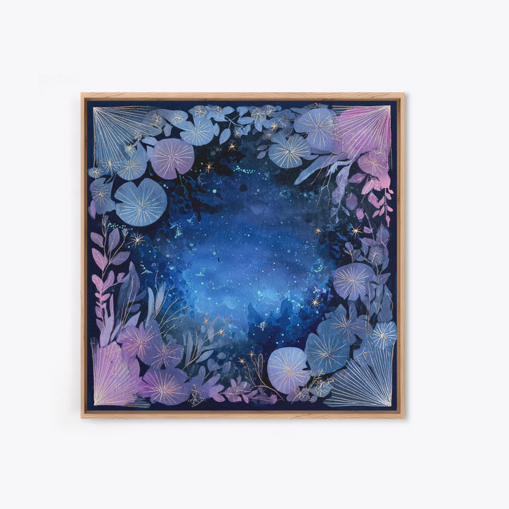 Mermaid Lagoon with Bioluminescent Water Framed Canvas Print, Fantasy Art, Digital Art, Living Room Decor, Fine Art, Mythic, FAN-1x1-8