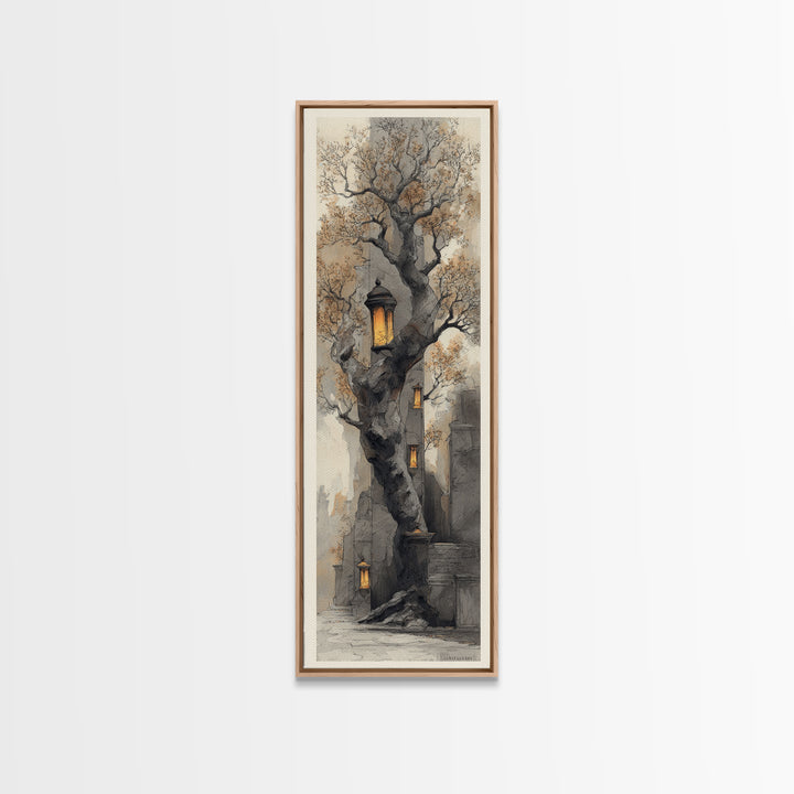 Dwarven Forge with Molten Gold Glow Framed Canvas Print, Fantasy Art, Large Art Print, Living Room Decor, Oil Painting, Mythic, FAN-1x3-54