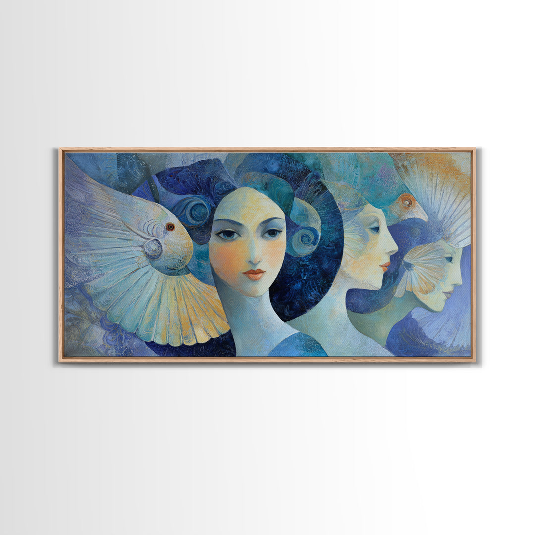 Sorceress Holding a Sphere of Starlight Framed Canvas Print, Fantasy Art, Minimalist Decor, Living Room Decor, Fine Art, Mythic, FAN-2x1-13