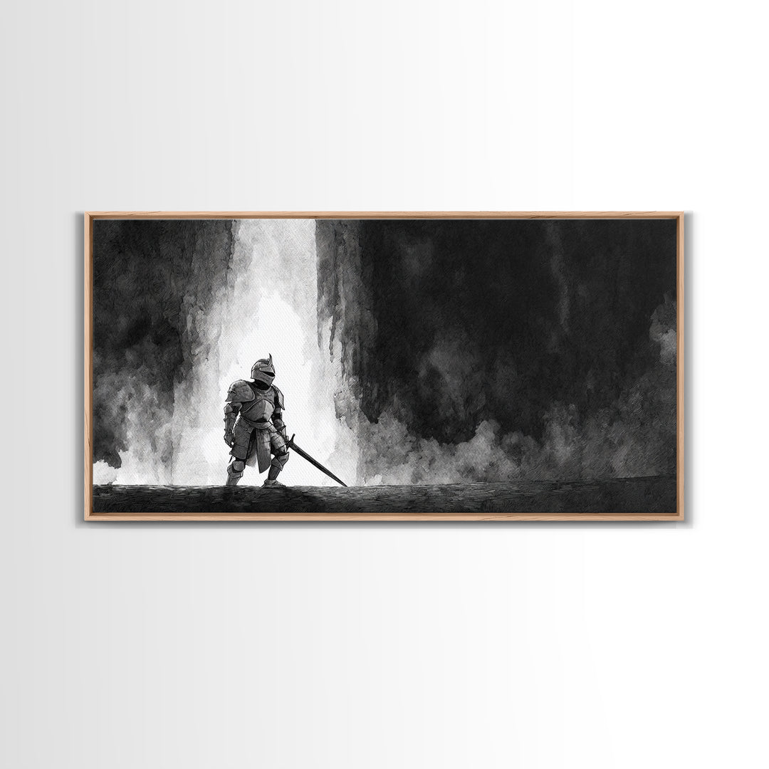Sea Serpent Beneath a Stormy Ship Silhouette Canvas Print, Fantasy Art, Minimalist Decor, Living Room Decor, Mythic, Fairy Art, FAN-2x1-15