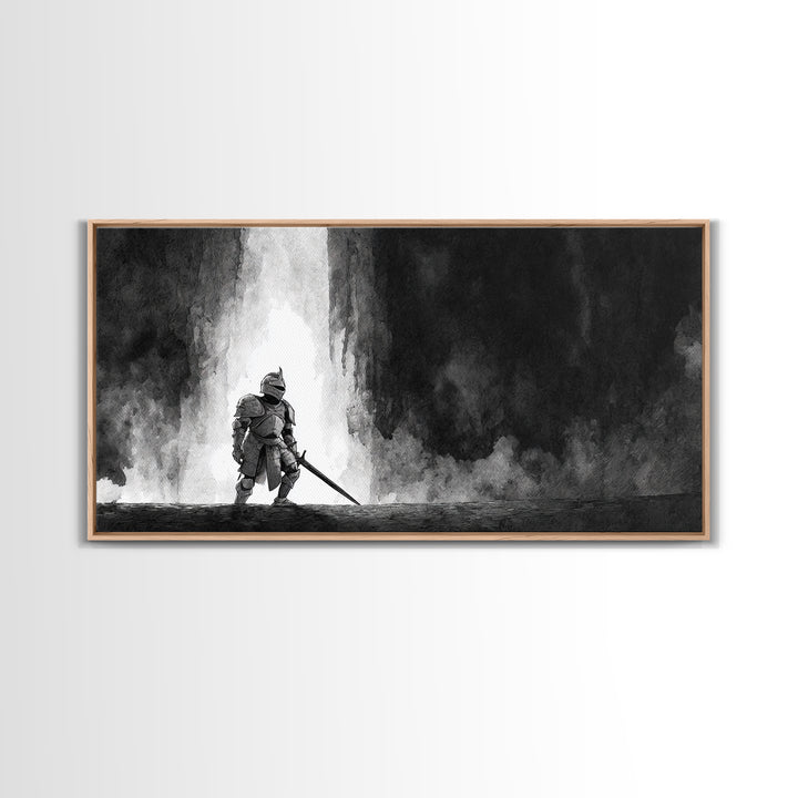 Sea Serpent Beneath a Stormy Ship Silhouette Canvas Print, Fantasy Art, Minimalist Decor, Living Room Decor, Mythic, Fairy Art, FAN-2x1-15