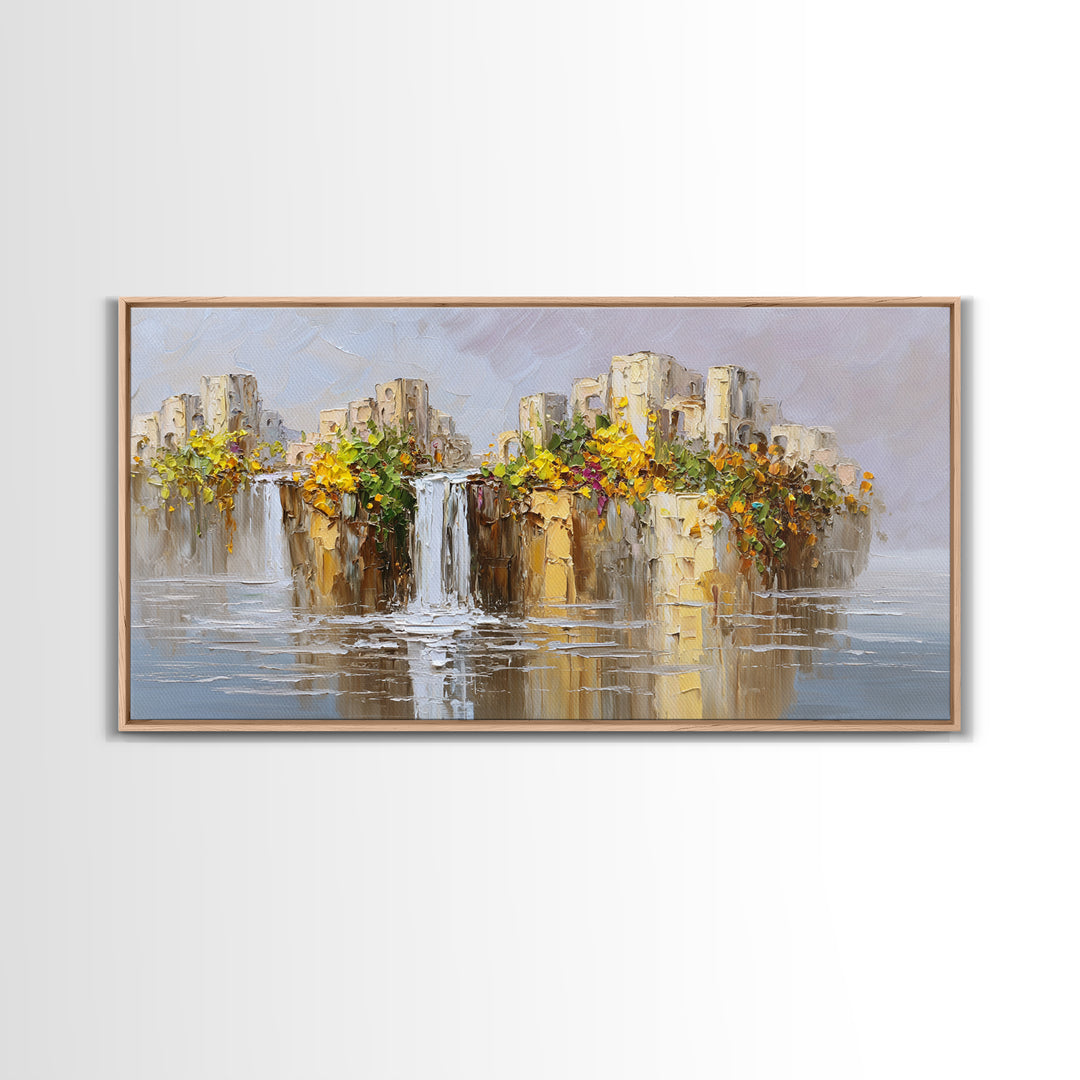 Crystal Cave with Luminous Blue Reflections Canvas Print, Fantasy Art, Painting, Living Room Decor, Watercolor Art, Mythic, FAN-2x1-98