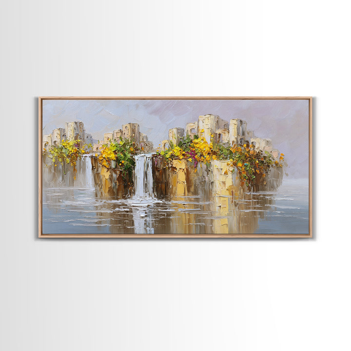 Crystal Cave with Luminous Blue Reflections Canvas Print, Fantasy Art, Painting, Living Room Decor, Watercolor Art, Mythic, FAN-2x1-98