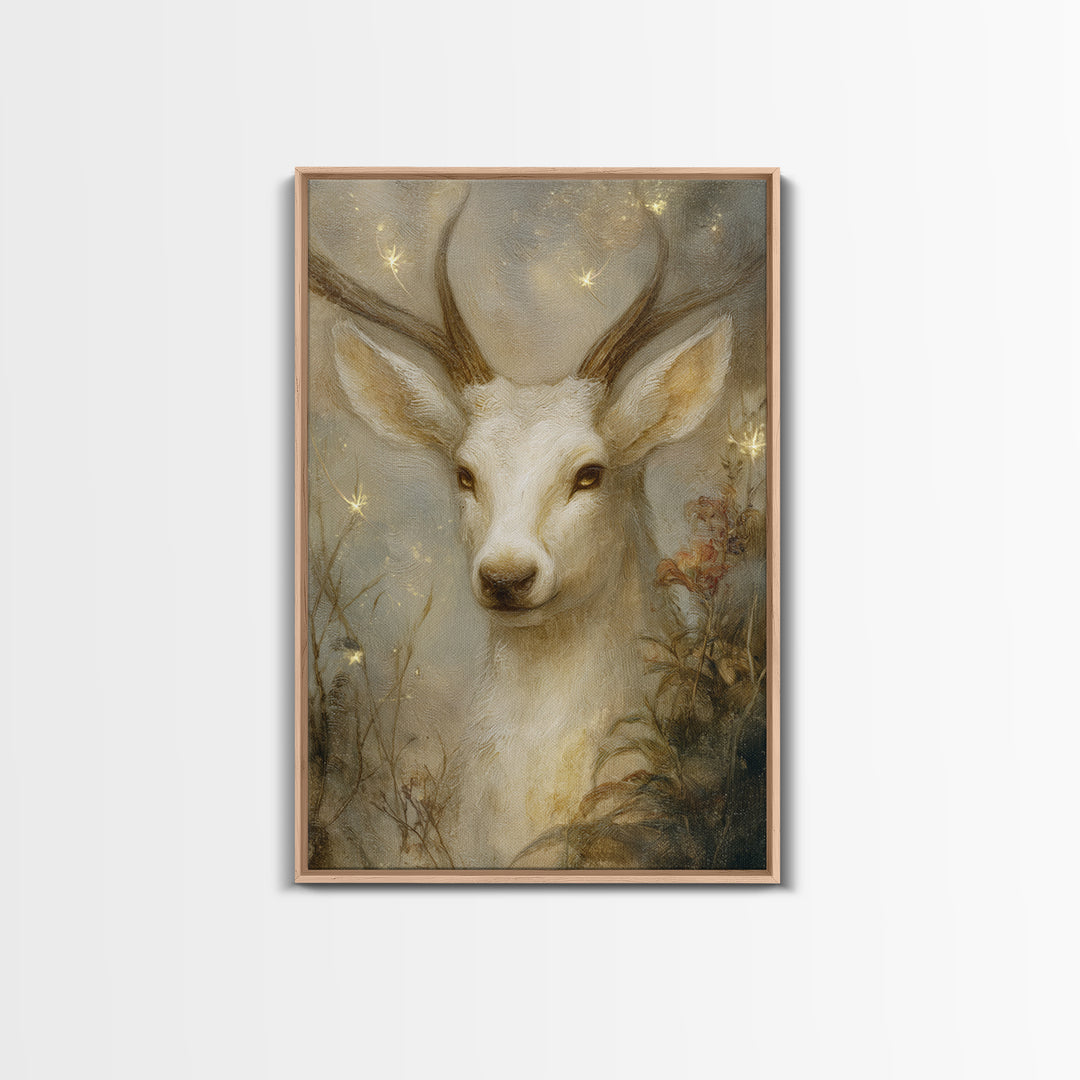 Mythic Waterfall Guarded by White Wolves Framed Canvas Print, Fantasy Art, Fantasy Art Prints, Living Room Decor, Oil Painting, FAN-2x3-8