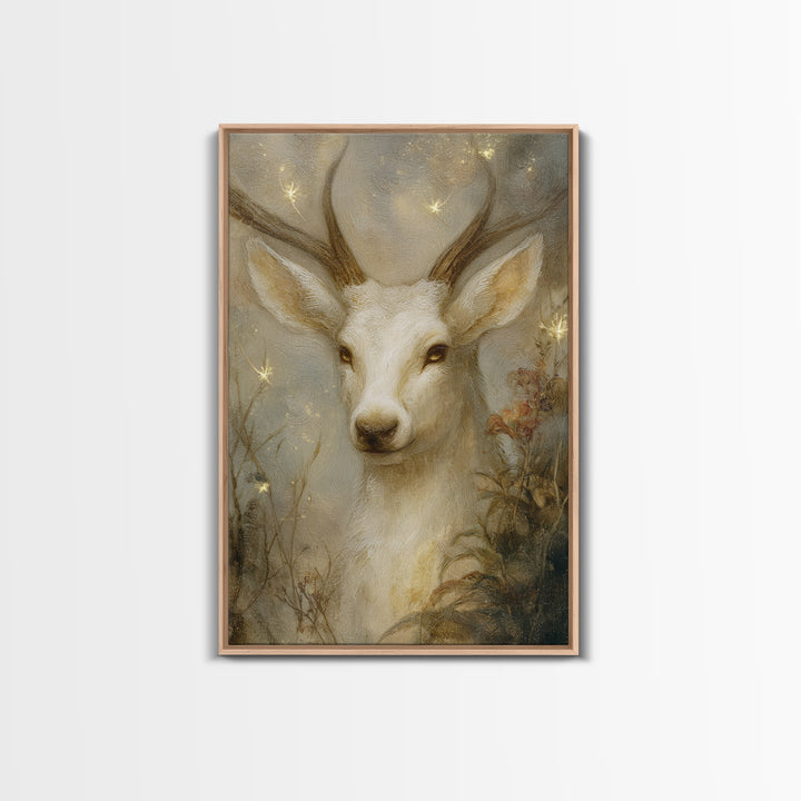 Mythic Waterfall Guarded by White Wolves Framed Canvas Print, Fantasy Art, Fantasy Art Prints, Living Room Decor, Oil Painting, FAN-2x3-8