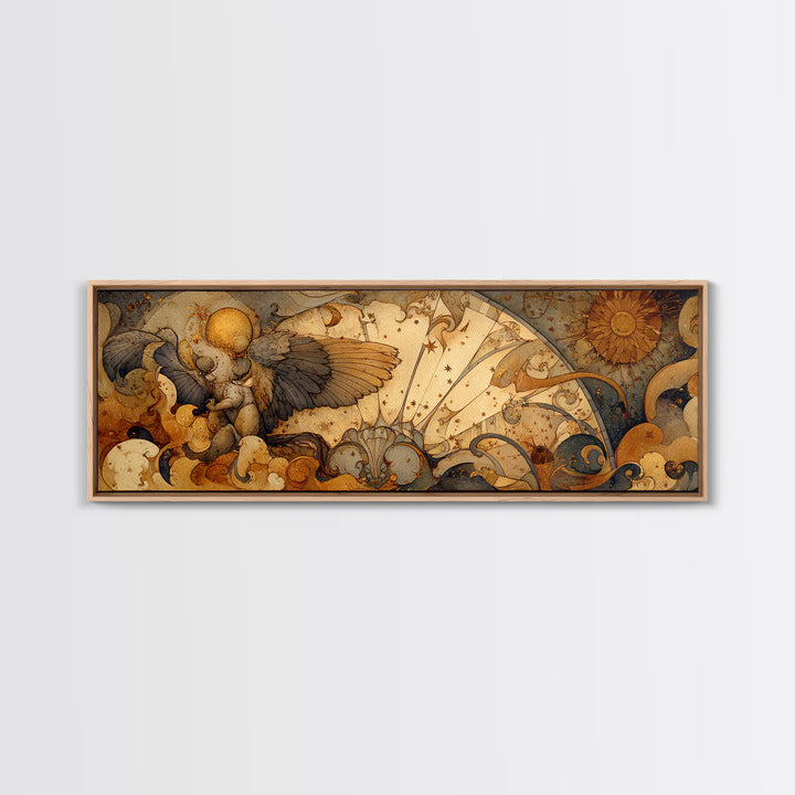 Ancient Map Landscape Canvas Print, Fantasy Art, Watercolor Painting, Living Room Decor, Fine Art, Mythic, Acrylic Painting, FAN-3x1-29