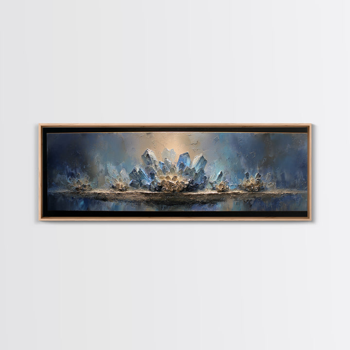 Mythic Waterfall Guarded by White Wolves Canvas Print, Fantasy Art, Minimalist Decor, Living Room Decor, Oil Painting, Mythic, FAN-3x1-88