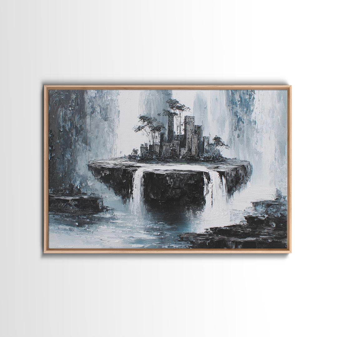 Giant Tree City Filled Framed Canvas Print, Fantasy Art, Whimsical Art, Living Room Decor, Watercolor Art, Mythic, FAN-3x2-13