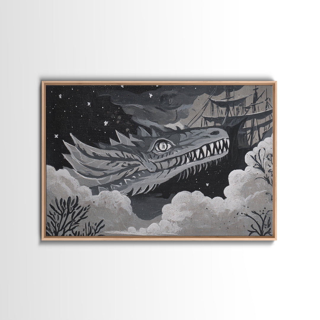 Dragon Soaring Above Jagged Mountain Peaks Canvas Print, Fantasy Art, Surreal Art, Living Room Decor, Fine Art, Mythic, FAN-3x2-53