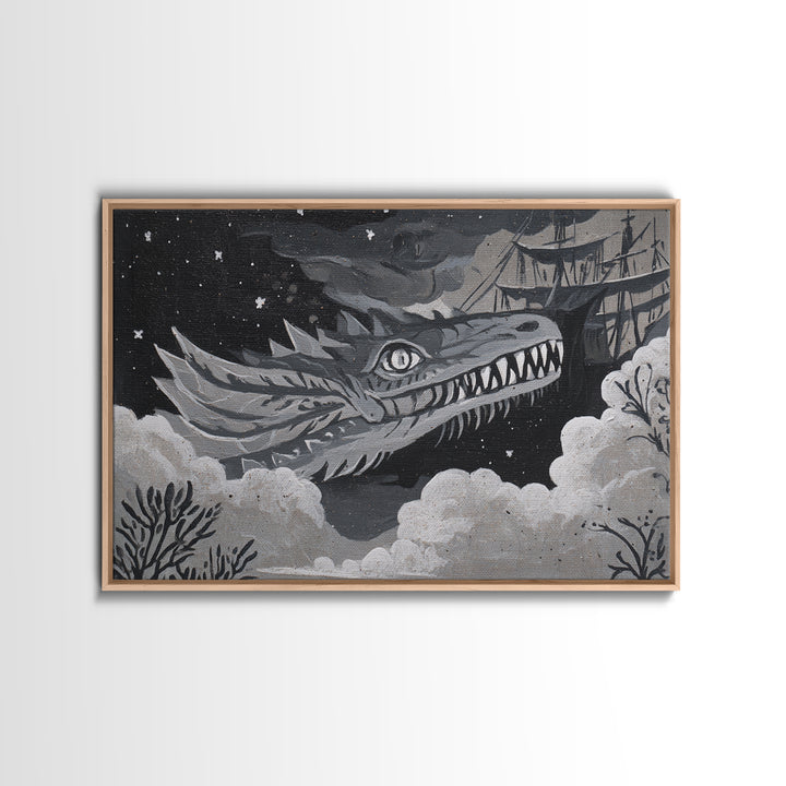 Dragon Soaring Above Jagged Mountain Peaks Canvas Print, Fantasy Art, Surreal Art, Living Room Decor, Fine Art, Mythic, FAN-3x2-53