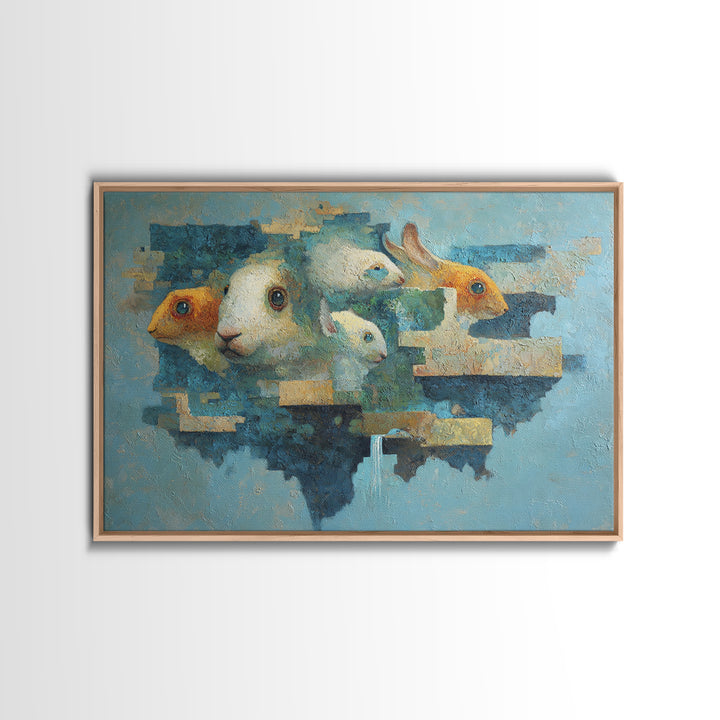 Floating Island with Waterfalls and Ancient Ruins Framed Canvas Print, Fantasy Art, Living Room Decor, Oil Painting, Mythic, FAN-3x2-55