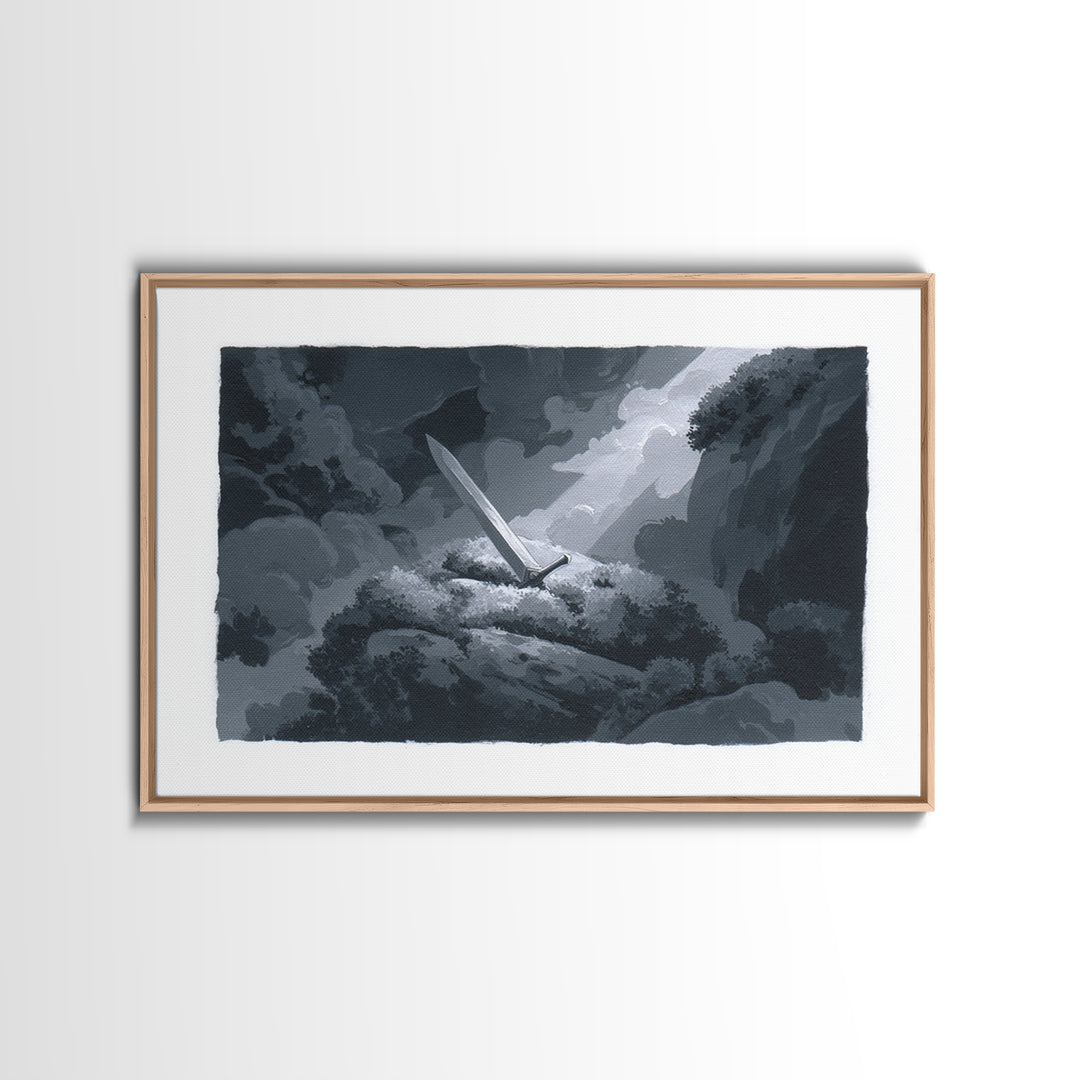 Magic Sword Embedded Framed Canvas Print, Fantasy Art, Digital Print, Living Room Decor, Fine Art, Mythic, Dragon Art, FAN-3x2-63