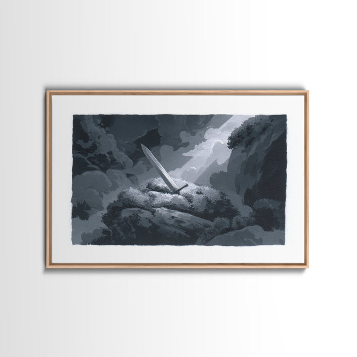 Magic Sword Embedded Framed Canvas Print, Fantasy Art, Digital Print, Living Room Decor, Fine Art, Mythic, Dragon Art, FAN-3x2-63
