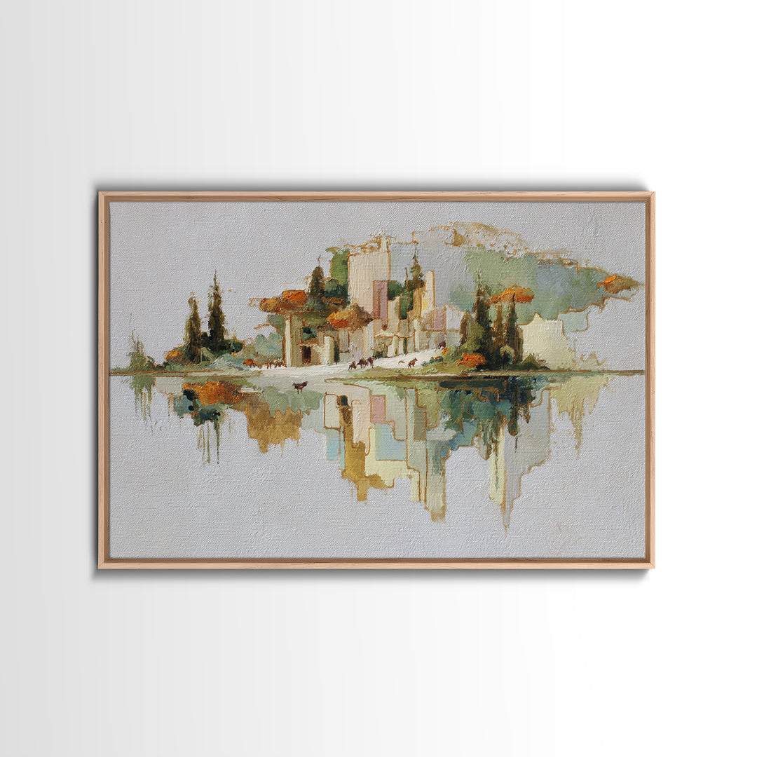 Floating Island with Waterfalls and Ancient Ruins Framed Canvas Print, Fantasy Art, Living Room Decor, Abstract Art, Mythic, FAN-3x2-7