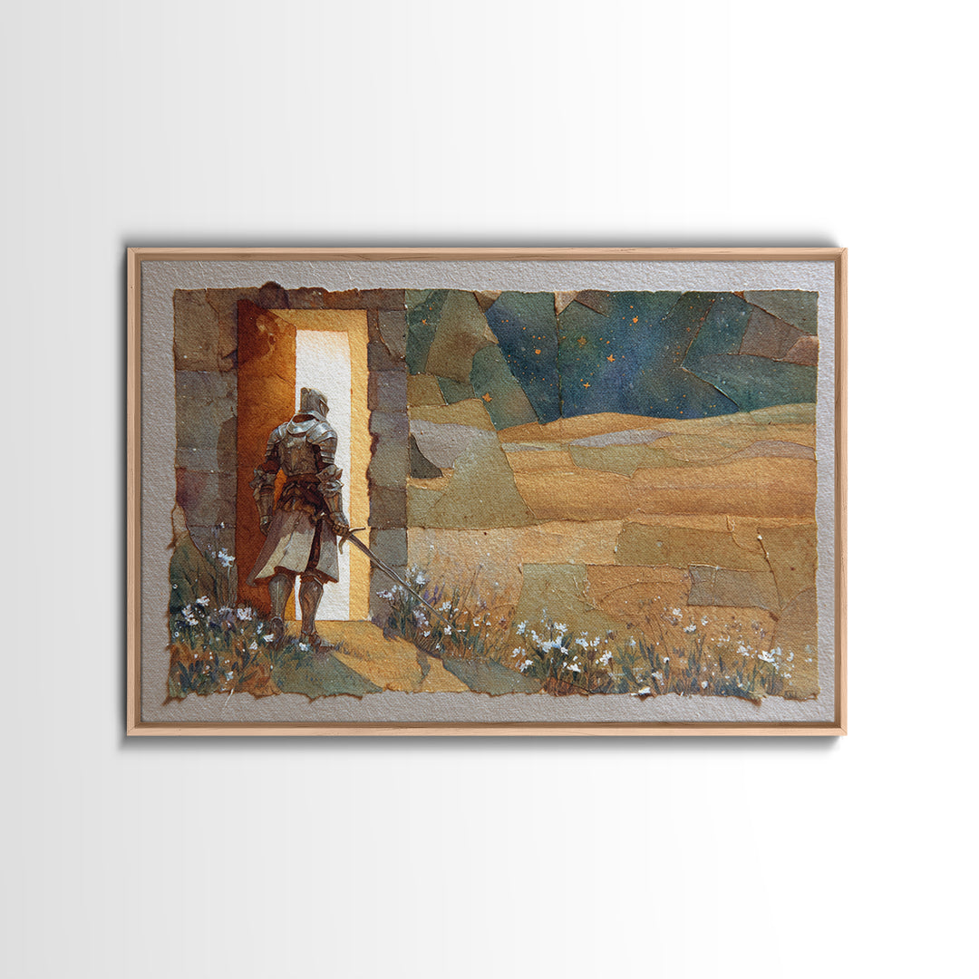 Griffin Perched on a Castle Wall Framed Canvas Print, Fantasy Art, Fairy Art, Living Room Decor, Mythic, Gallery Decor, FAN-3x2-86